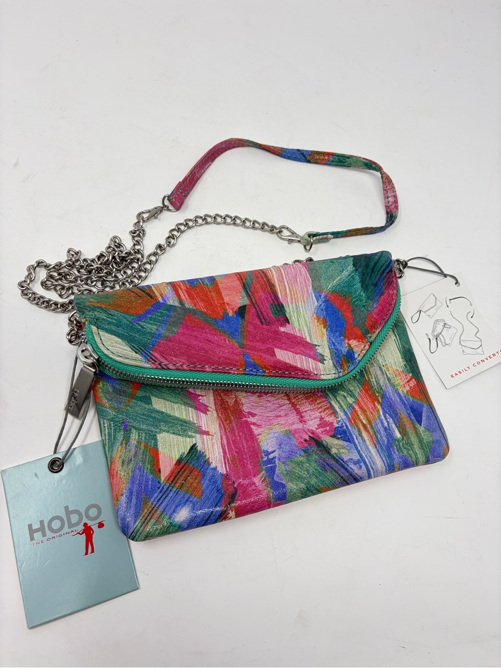 HOBO Daria Arty watercolor Leather Convertible Crossbody Bag Wallet NWT